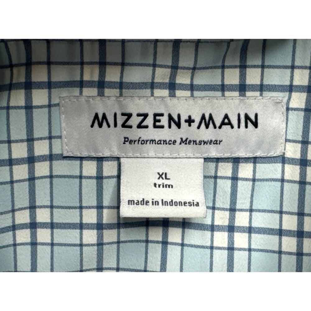 Mizzen+Main Men's Long Sleeve Blue Plaid Button Up Dress Shirt - Size XL Trim - Picture 3 of 4